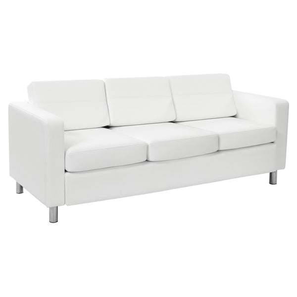 OSP Home Furnishings Pacific Faux Leather Contemporary Sofa with Chrome Legs for Modern Living Spaces Snow PAC53-R101