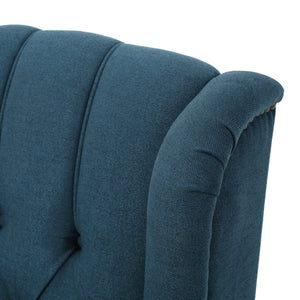 English Elm Charcoal Wingback Pushback Recliner with Button Tufted Diamond Fabric Upholstery Dark Blue N763P410529C