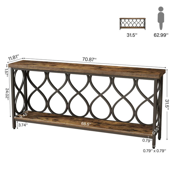 English Elm 2-tier Industrial Console Table Rustic Wood and Black Metal Frame Entryway Sofa T3971P462384