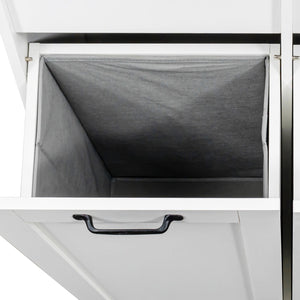 English Elm Laundry Cabinet with Tilt-Out Hampers, Adjustable Shelves, Freestanding White Storage Organizer W331S00168
