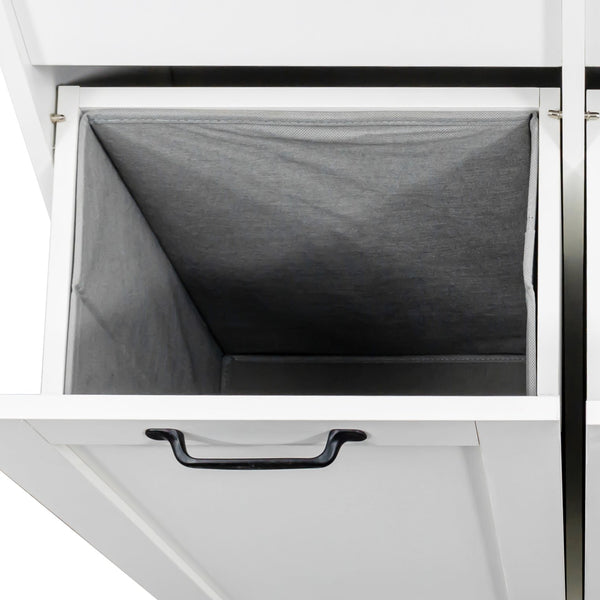 English Elm Laundry Cabinet with Tilt-Out Hampers, Adjustable Shelves, Freestanding White Storage Organizer W331S00168