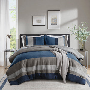 JLA Home Comfort Spaces - Pieced Faux Suede Comforter set with pieced stripe texture, plush year‑round warmth and easy care 90 L x 66 W x 1.5H AM10-0025