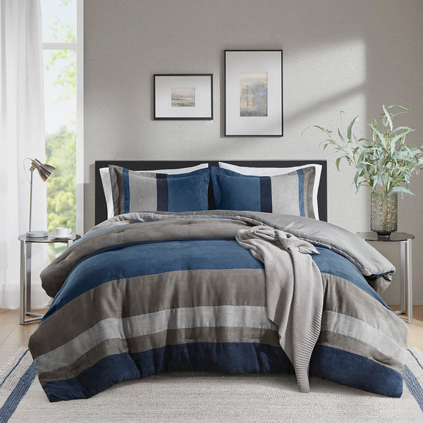JLA Home Comfort Spaces - Pieced Faux Suede Comforter set with pieced stripe texture, plush year‑round warmth and easy care 90 L x 66 W x 1.5H AM10-0025