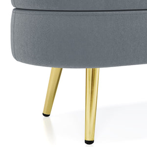 English Elm Ottoman Oval Flannel Storage Bench with Matte Metal Legs for Bedroom or Living Room Dark Gray W487P438628