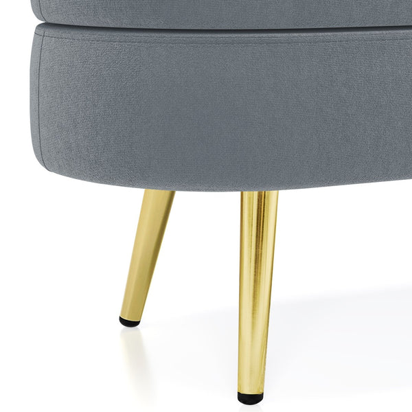 English Elm Ottoman Oval Flannel Storage Bench with Matte Metal Legs for Bedroom or Living Room Dark Gray W487P438628