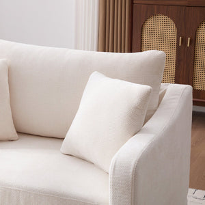 English Elm 43.9" Oversized Chenille Accent Chair with Bolster Pillows Farmhouse Living Room Seat Beige W3098P419122