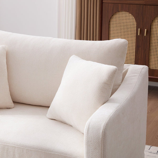 English Elm 43.9" Oversized Chenille Accent Chair with Bolster Pillows Farmhouse Living Room Seat Beige W3098P419122