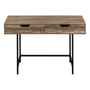 English Elm Computer Desk With Storage Drawers, Modern Brown Laminate & Black Metal Frame, Compact Design B2710P219843