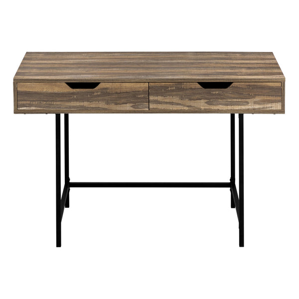 English Elm Computer Desk With Storage Drawers, Modern Brown Laminate & Black Metal Frame, Compact Design B2710P219843