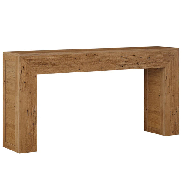 English Elm Sleek Wood Grain Console Table Geometric Base Slim Entryway Sofa Foyer Accent T3971P464094