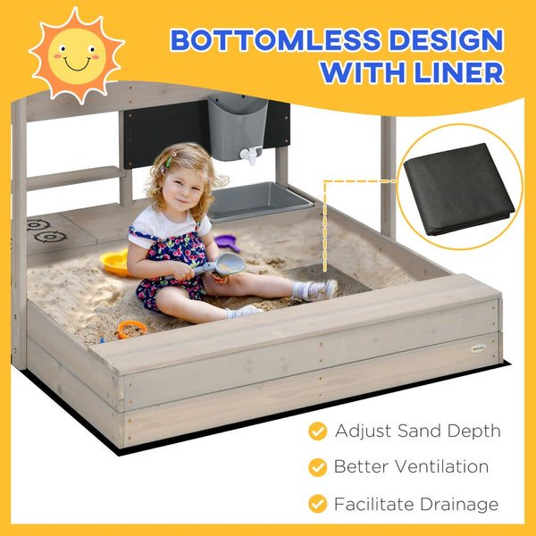 English Elm Outsunny Wooden Kids Sandbox with Tilting Canopy and Built-in Kitchen Playset W2225P200480
