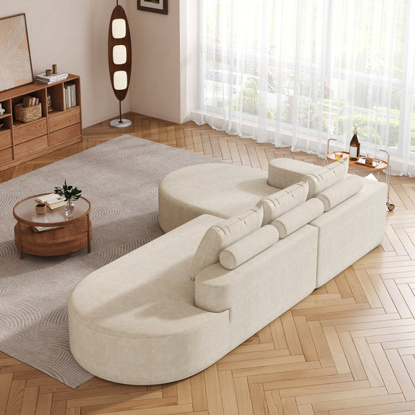 English Elm Modern Curved Sectional Sofa - Chenille Upholstered L-Shaped Couch With 3 Pillows, Flexible Design! W834S00454