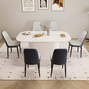 English Elm 63 Medieval Modern Cream Style Dining Table & 6 Pu Chairs Set - Ergonomic Comfort & Durability W2189S00701