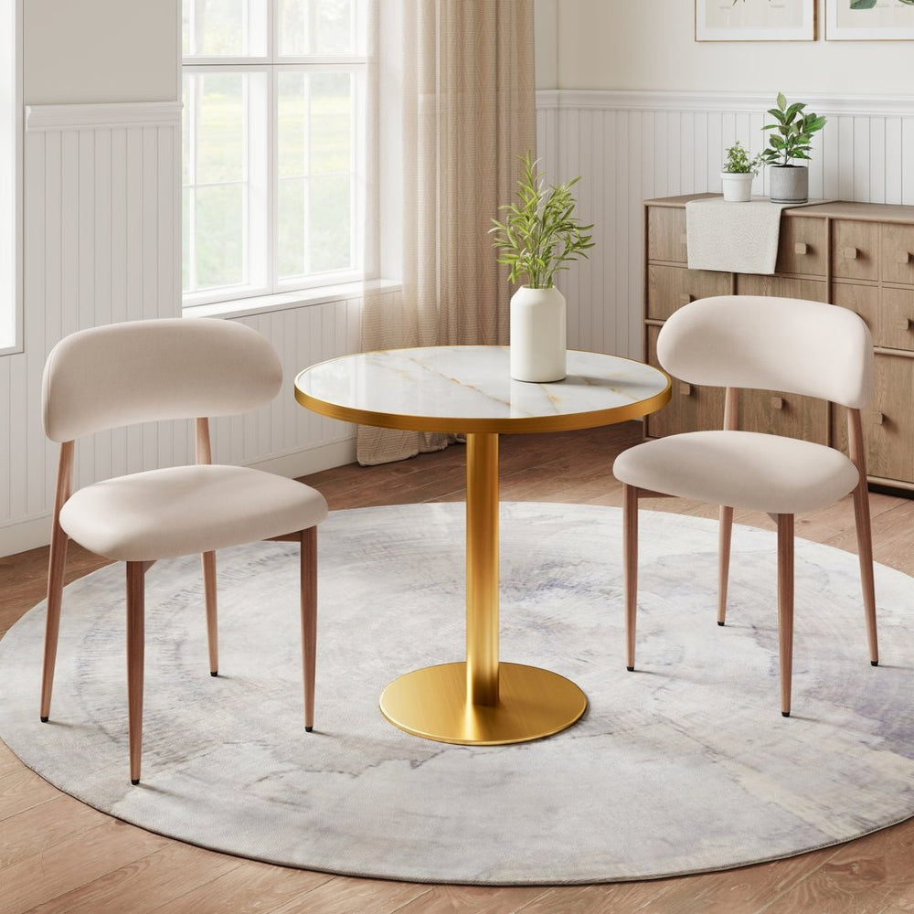 English Elm Dining Chair Set with Wood Grain Metal Frame Upholstered Seat Modern Farmhouse Kitchen Cream W3316P449686