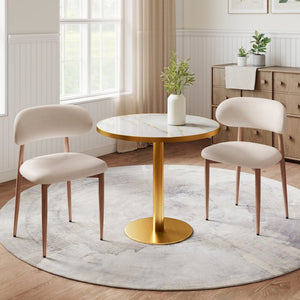 English Elm Dining Chair Set with Wood Grain Metal Frame Upholstered Seat Modern Farmhouse Kitchen Cream W3316P449687