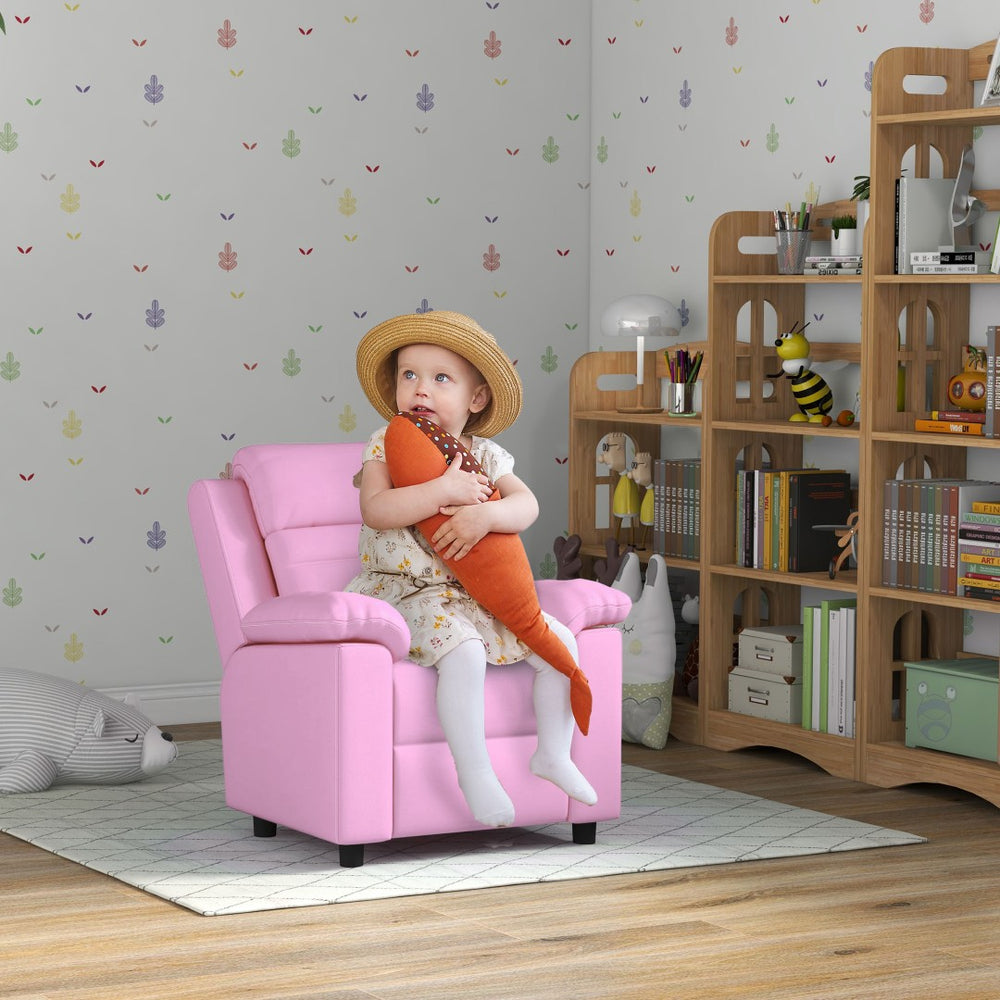 English Elm Qaba Kids Recliner Chair - Cozy Pu Leather Toddler Sofa With Footrest & Headrest For Ages 3-9, Pink W2225P229379-GIGA