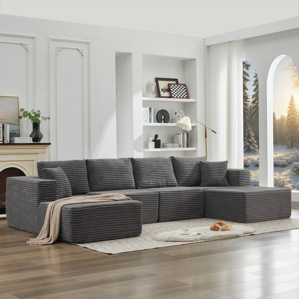 English Elm 106" Cloud Sectional Couch – Luxurious Modular Deep-Seating Sofa In Gray Corduroy, No Assembly Needed! W1143S00024