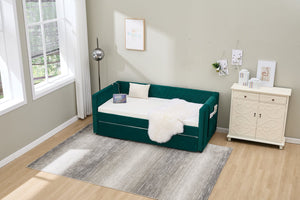 English Elm Emerald velvet daybed with diamond tufted pull-out trundle, modern sturdy frame, luxe guest bed for living spaces W1361S00033