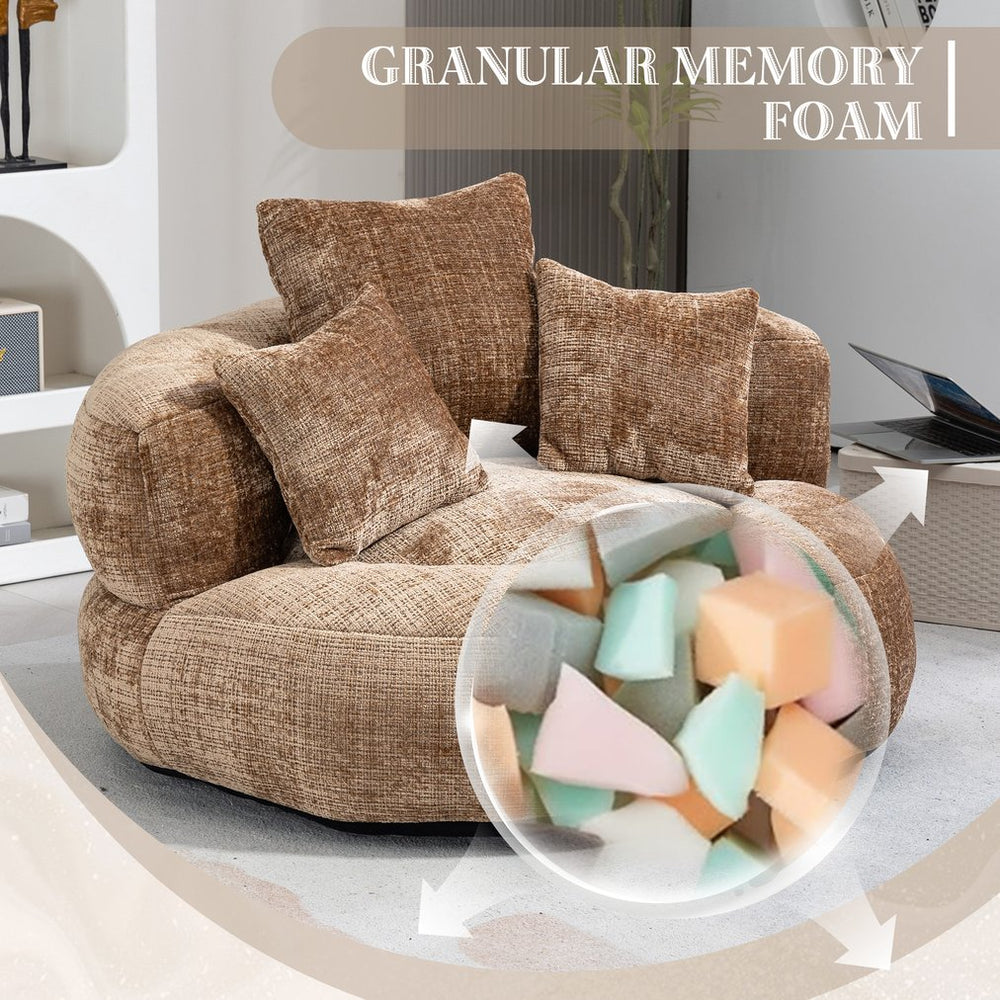 English Elm Lazy Sofa Ergonomic High-Back Chenille Lounger with Three Pillows, Spacious Foam Seat for Adults Coffee W395P252063