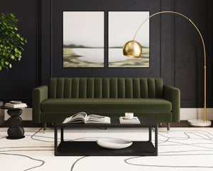 Sunpan YOSI Sofa - Moss Green Velvet with Channel Tufting for Modern Elegance & Everyday Comfort in Living Rooms 103687V