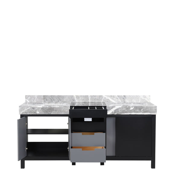 English Elm Black Double Bath Vanity 72" W X 22" D With Castle Grey Marble Top & Ample Storage For Elegance B2731P261113