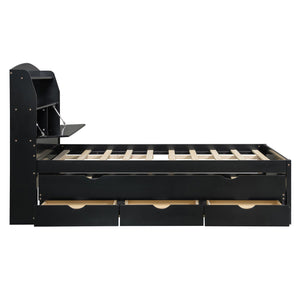 English Elm Full Size Wooden Led Platform Bed With Trundle, Storage Headboard & Usb Charging In Espresso Finish N820S10009D