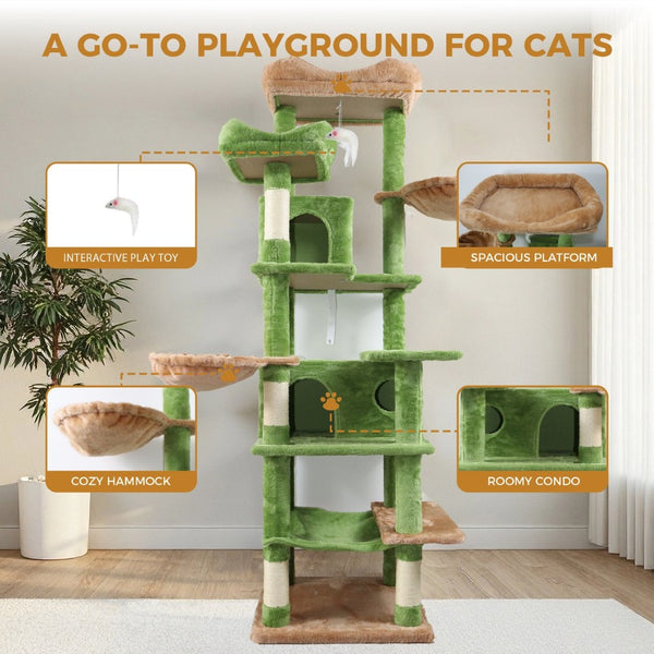 English Elm 68in Plush Six Level Cat Tower with Cave Hammocks Sisal Posts for Indoor Cats W243P351712