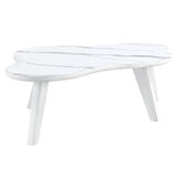 English Elm Modern Minimalist White Imitation Marble Tabletop Coffee Table. Solid Wood Spray Painted Desk Legs, Cloud Shape To Give You A New Experience, Computer Desk. Suitable For Dining and Living Rooms.