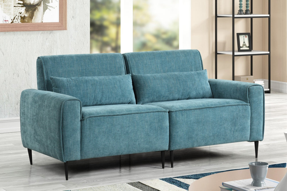 English Elm Rossa Three Seat Chenille Sofa with Pocket Coil Support and Sleek Metal Legs Blue B2749S00081