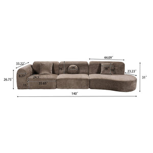 English Elm 140" Curved Sectional Sofa Plush Lamb Wool Upholstery 3 Piece Modular Living Room Set Brown N767P384981R