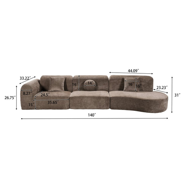 English Elm 140" Curved Sectional Sofa Plush Lamb Wool Upholstery 3 Piece Modular Living Room Set Brown N767P384981R