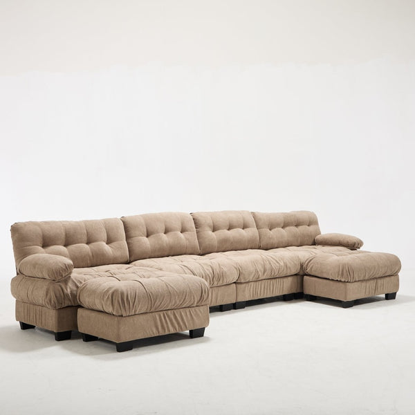 English Elm U Shaped Modular Cloud Sectional with Plush Flannelette Upholstery Deep Seat Living Room Sofa Light Brown W2120S00050