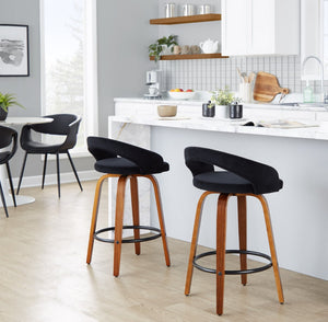 English Elm Fixed-height Swivel Counterstools Mahogany Wood Chrome Footrest Velvet Seat Set of 2 Black B202S01777