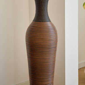 English Elm 39 Tall Designer Floor Vase 39.25" Black+Gray Two-Tone PVC Rattan 40" Modern Rustic Accent for Living Rooms W2796P193947