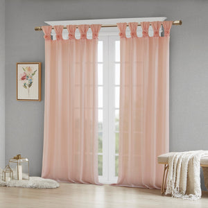 English Elm Floral Rosette Tab-Top Curtain Panel - Blush Semi-Sheer Window Treatment For Chic Home Décor B03598196