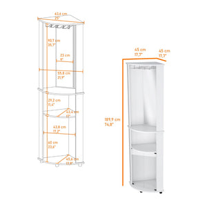 English Elm White Corner Bar Cabinet with Glass Door Wine Rack and Three Tier Open Shelving B062P461071