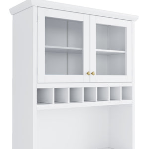 English Elm Topmax Farmhouse Buffet Hutch with Wine Rack Shaker Glass Pantry Cabinet White N717P327043K