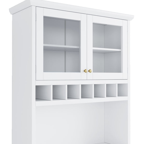 English Elm Topmax Farmhouse Buffet Hutch with Wine Rack Shaker Glass Pantry Cabinet White N717P327043K