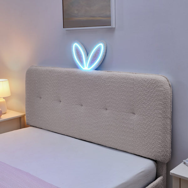 English Elm Queen Boucle Upholstered Kids Bed with Rabbit Ear Headboard Led Lighting Storage Drawers Pink W1413P384926