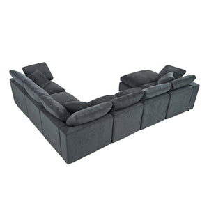 English Elm 124.8" Modular 7-seater L-shaped Sectional Plush Chenille Pine Frame Living Room N711P307955E