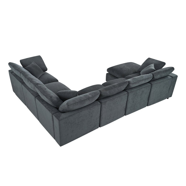 English Elm 124.8" Modular 7-seater L-shaped Sectional Plush Chenille Pine Frame Living Room N711P307955E