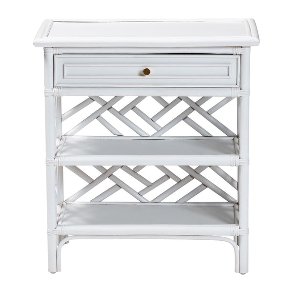 English Elm Bohemian Woven Rattan Nightstand with Geometric Drawer for Organic Bedroom Styling B2750P467857