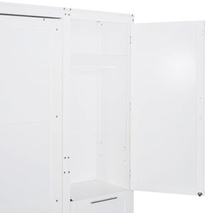 English Elm Queen Murphy Wall Bed with Wardrobe Drawers and Shelves for Studio or Guest Room White LP000865AAK-2
