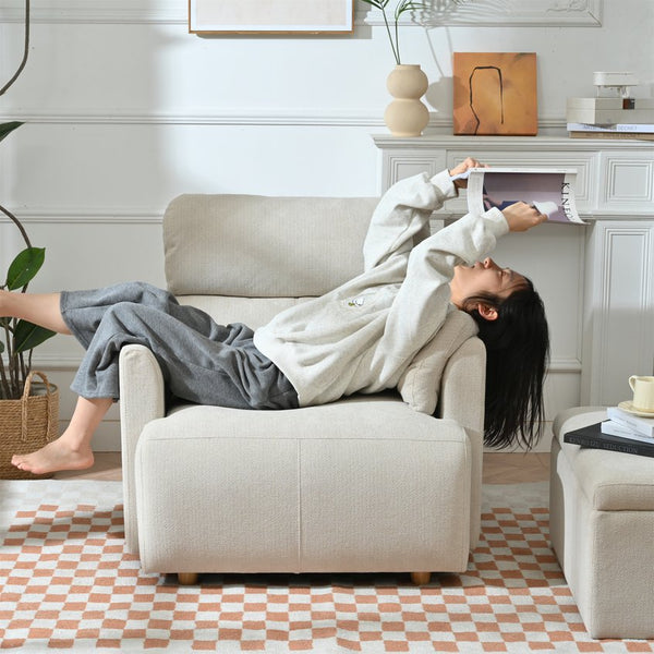 English Elm Oversized Storage Ottoman Accent Chair with Deep Wide Seat, Mid-Century Upholstered Lounge Sofa for Cozy Reading and Relaxation Beige+Grey W1028S00044