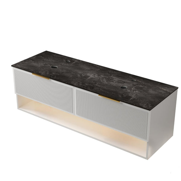 English Elm Dina Wall Mounted Plywood Vanity Sintered Stone Top Soft Close Drawers Dark Walnut W2615P303710