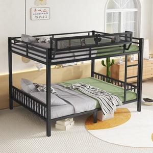 English Elm Queen Over Queen Metal Bunk Bed With Sturdy Ladder, Storage Shelf & Stylish Black Finish For Teens W2580S00043-GIGA