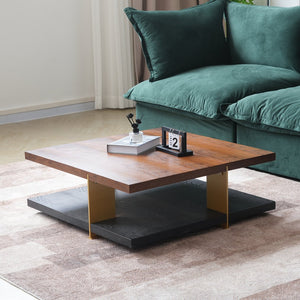 English Elm Classica Rectangle Wood Coffee Table – Elegant Walnut Finish With Stylish Black Metal Frame Design B341P321157