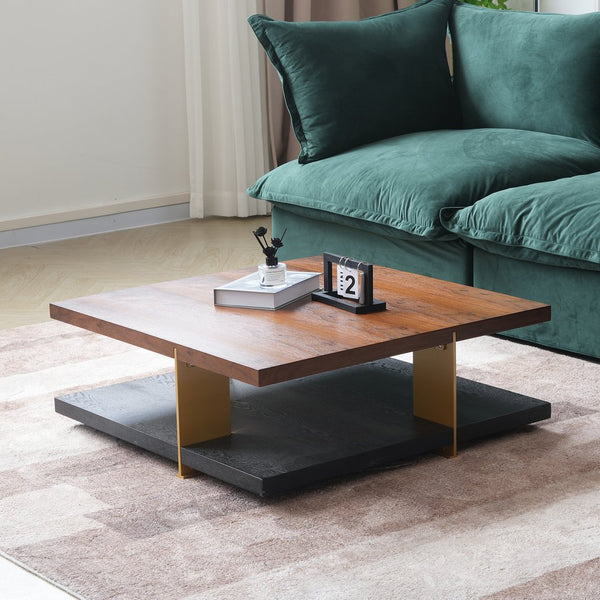 English Elm Classica Rectangle Wood Coffee Table – Elegant Walnut Finish With Stylish Black Metal Frame Design B341P321157