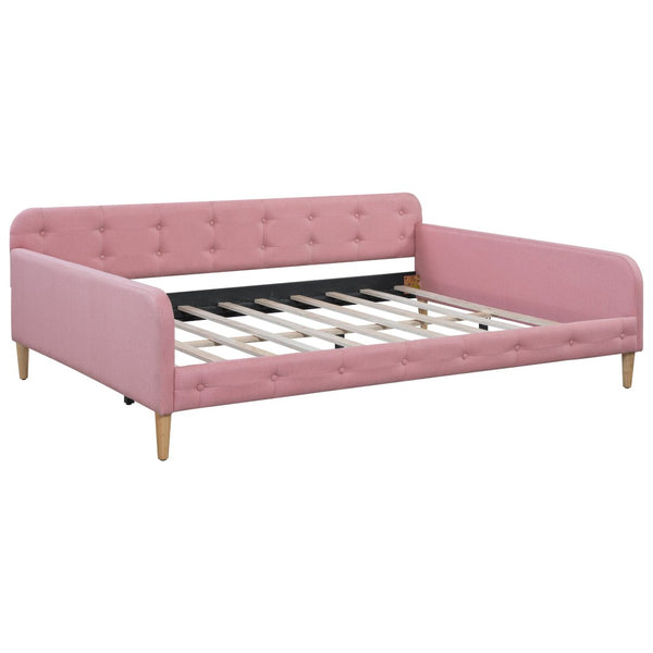 English Elm Full Size Linen Tufted Daybed with Pine Frame for Living or Guest Room Pink DL001825AAH-1