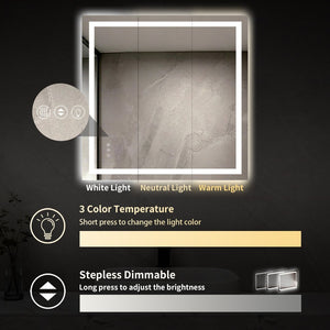 English Elm 36" Square Led Vanity Mirror with Dual Front Back Lighting Dimmable Anti-fog Bathroom W1920P493135